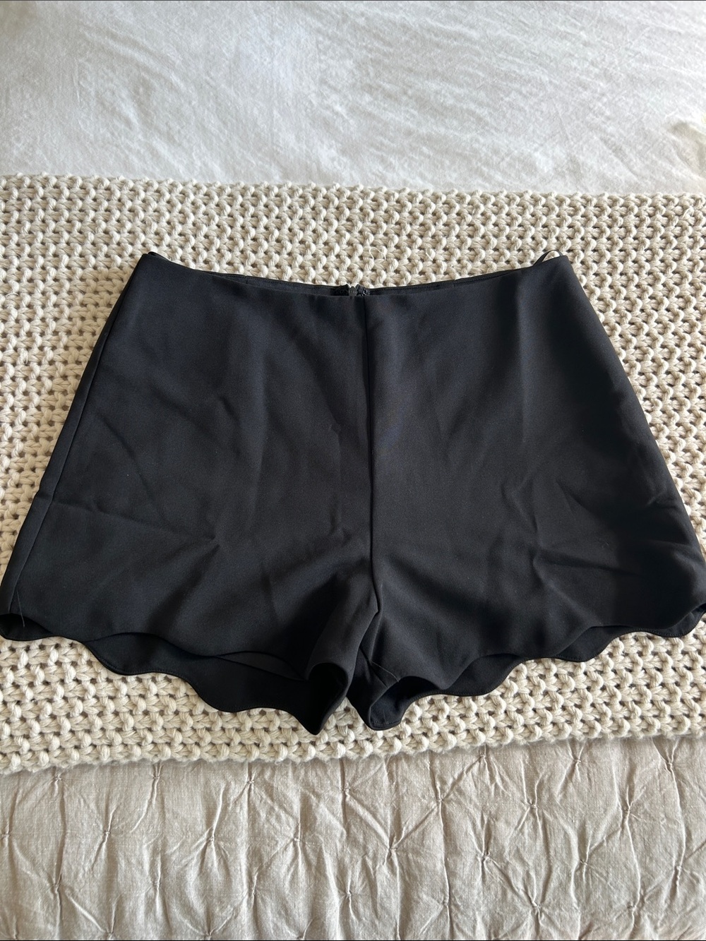 She + Sky Black Scallop Hem High Waist Shorts